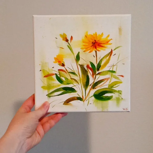 Original painting Yellow Dandelion Flower Floral Artwork - Picture 4 of 7